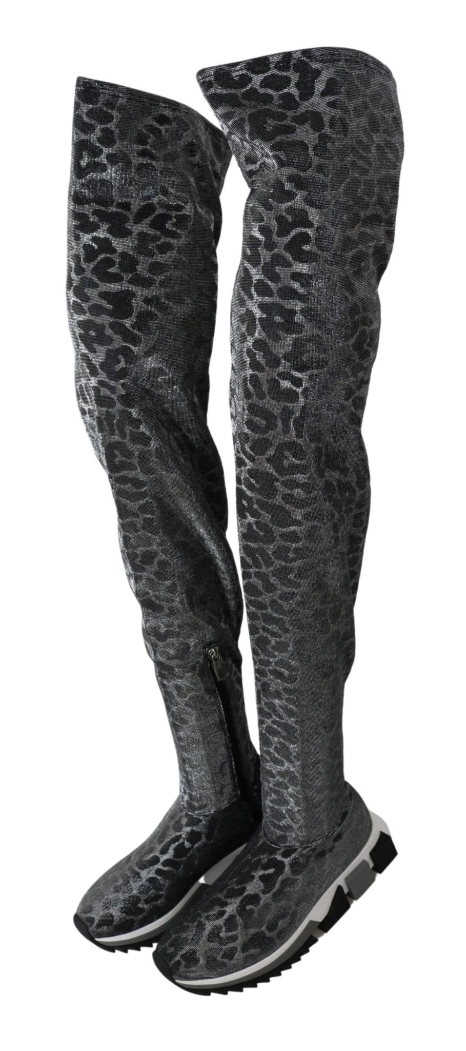 Dolce & Gabbana Gray Leopard High Top Sneakers Booties Shoes - SMARTMARTNZ