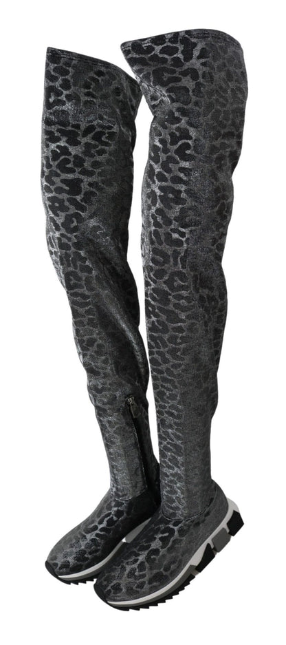 Dolce & Gabbana Gray Leopard High Top Sneakers Booties Shoes - SMARTMARTNZ