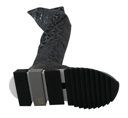 Dolce & Gabbana Gray Leopard High Top Sneakers Booties Shoes - SMARTMARTNZ