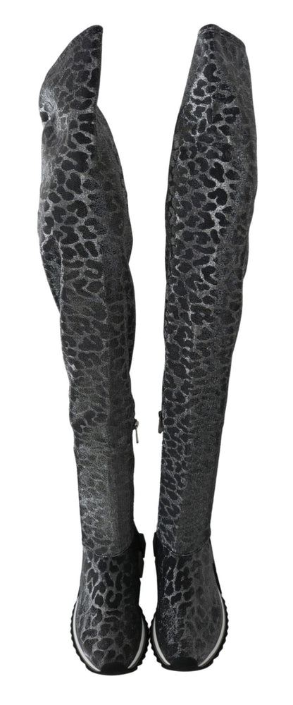 Dolce & Gabbana Gray Leopard High Top Sneakers Booties Shoes - SMARTMARTNZ