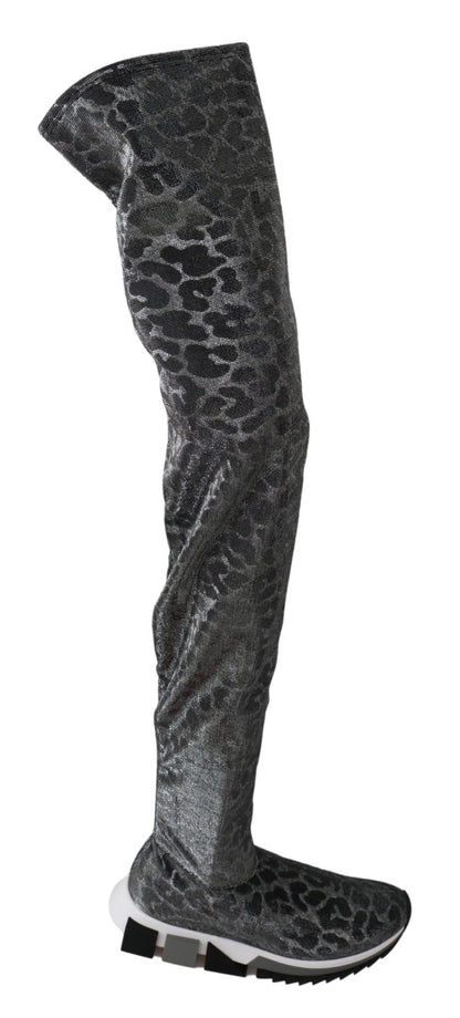 Dolce & Gabbana Gray Leopard High Top Sneakers Booties Shoes - SMARTMARTNZ