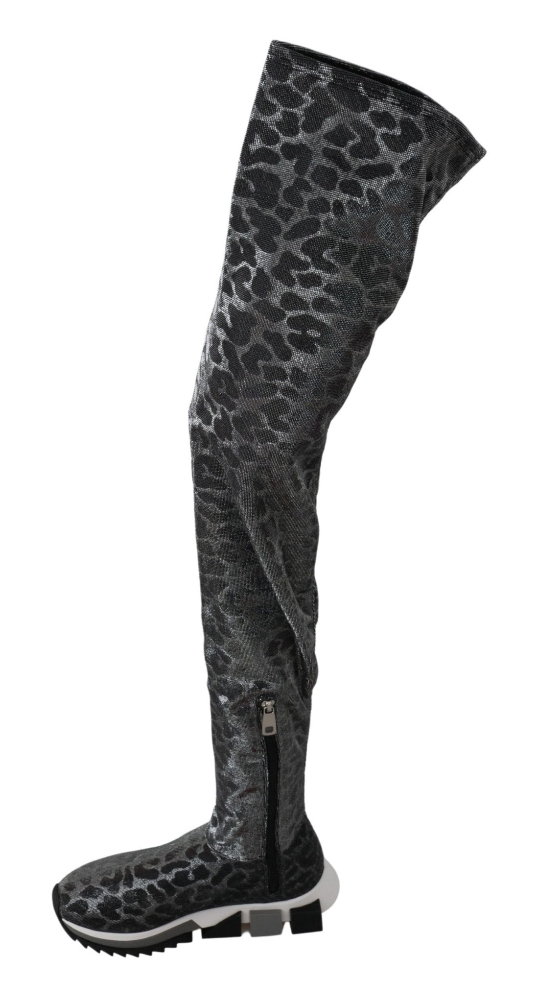 Dolce & Gabbana Gray Leopard High Top Sneakers Booties Shoes - SMARTMARTNZ