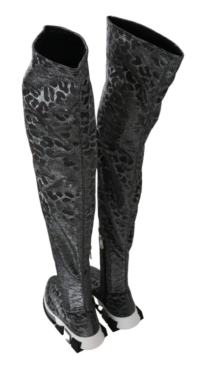 Dolce & Gabbana Gray Leopard High Top Sneakers Booties Shoes - SMARTMARTNZ