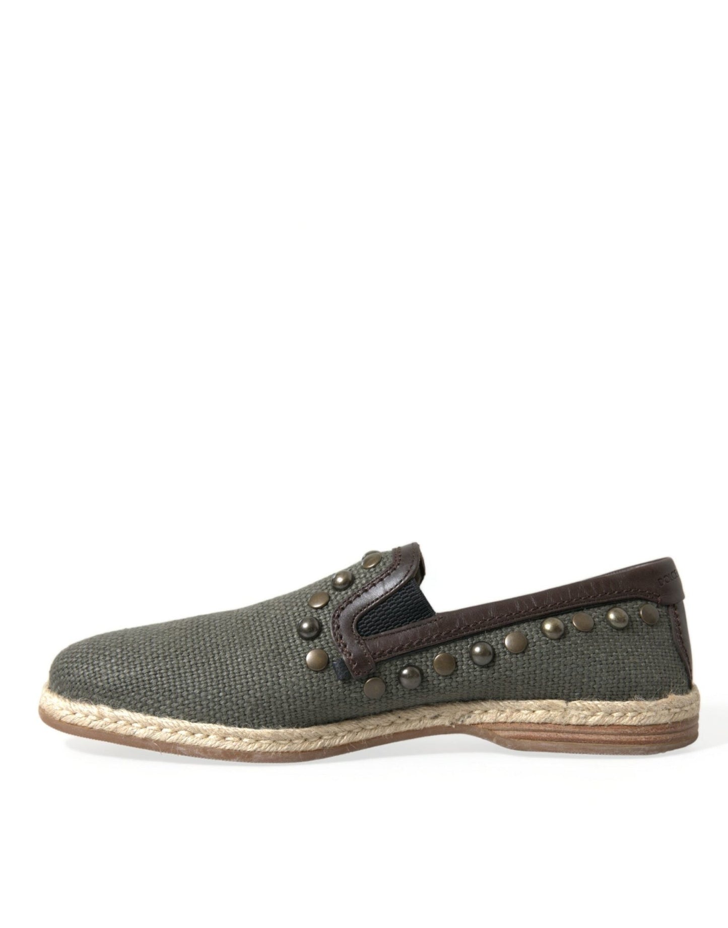 Dolce & Gabbana Gray Linen Leather Studded Loafers Shoes - SMARTMARTNZ