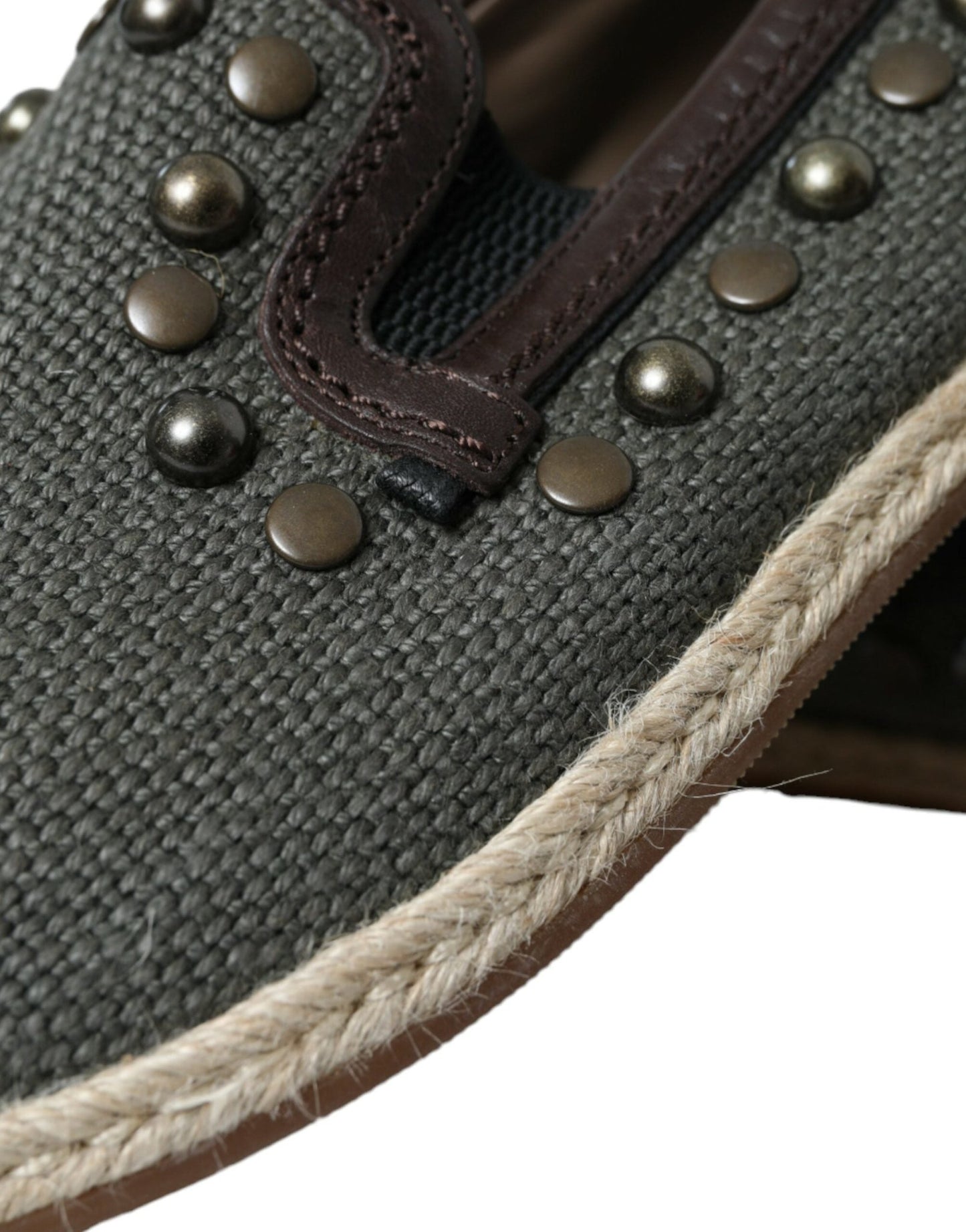 Dolce & Gabbana Gray Linen Leather Studded Loafers Shoes - SMARTMARTNZ