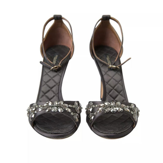 Dolce & Gabbana Gray Satin Ankle Strap Crystal Sandals Shoes - SMARTMARTNZ
