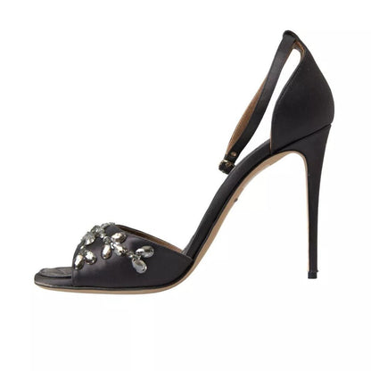Dolce & Gabbana Gray Satin Ankle Strap Crystal Sandals Shoes - SMARTMARTNZ