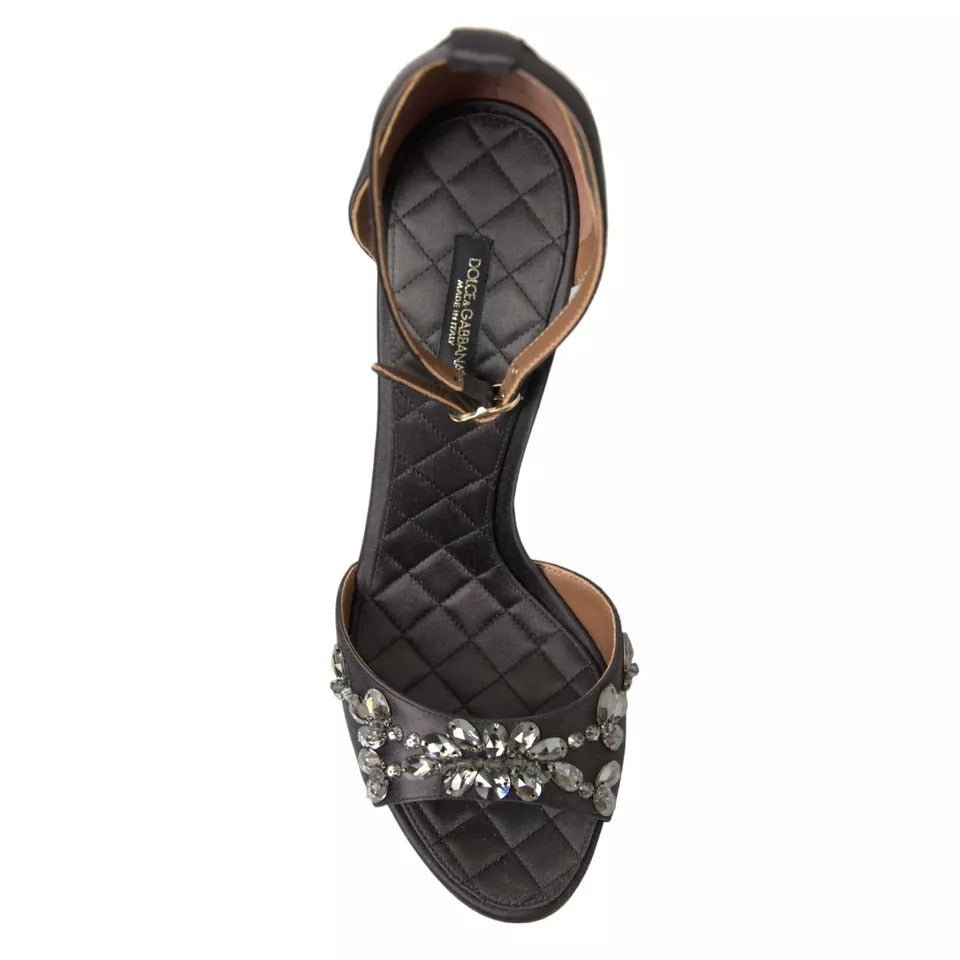 Dolce & Gabbana Gray Satin Ankle Strap Crystal Sandals Shoes - SMARTMARTNZ