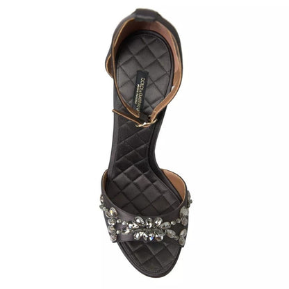 Dolce & Gabbana Gray Satin Ankle Strap Crystal Sandals Shoes - SMARTMARTNZ