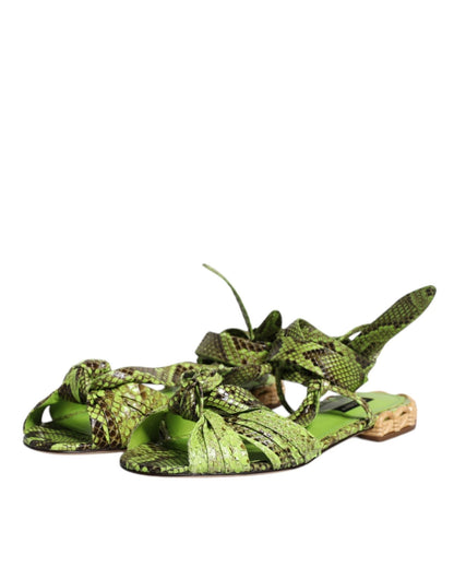 Dolce & Gabbana Green Animal Print Ankle Wrap Sandals Shoes - SMARTMARTNZ