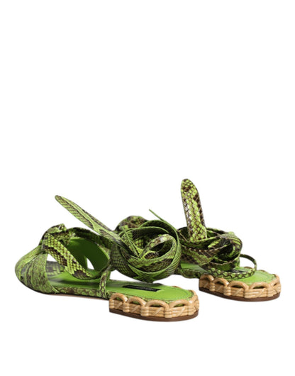 Dolce & Gabbana Green Animal Print Ankle Wrap Sandals Shoes - SMARTMARTNZ