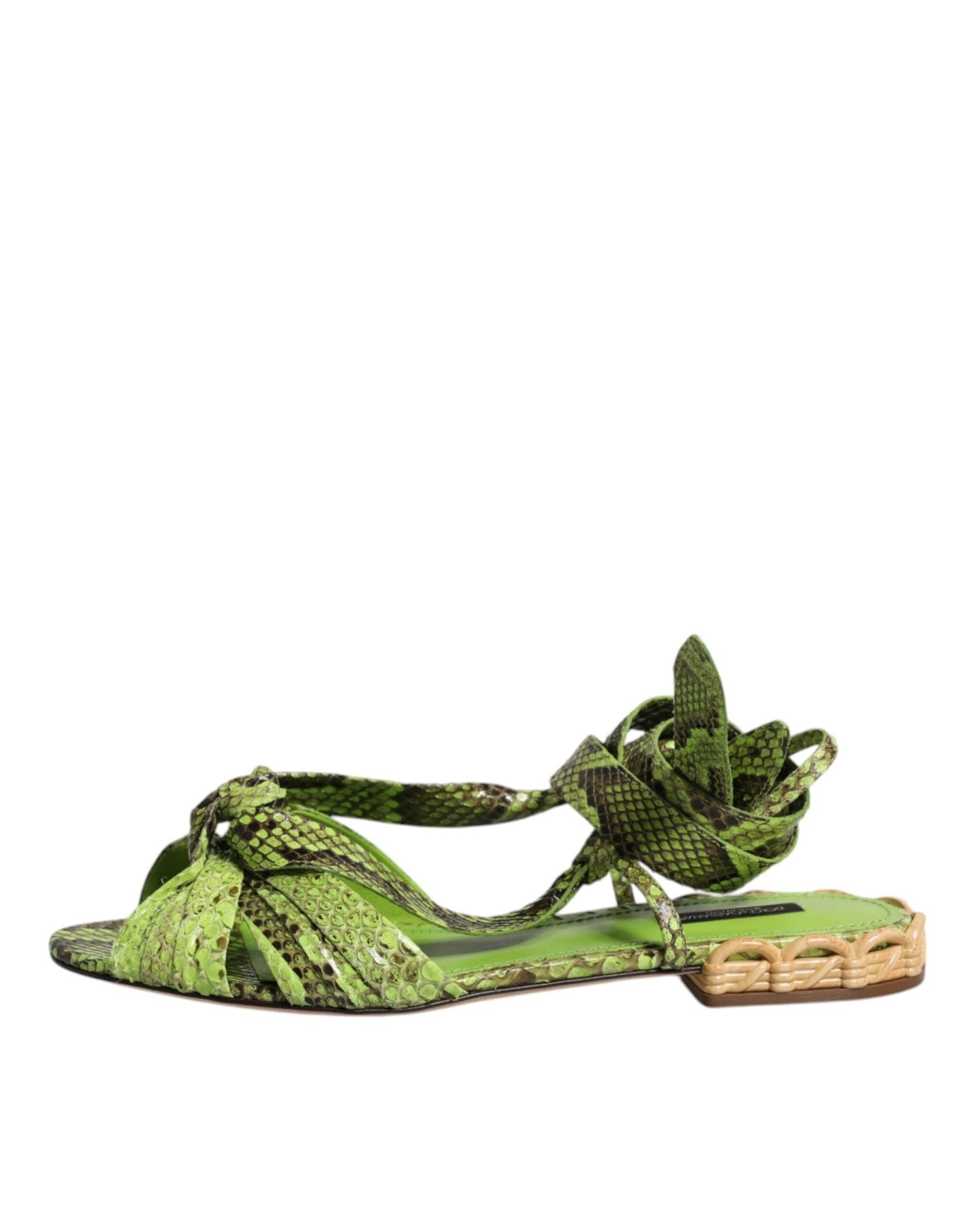 Dolce & Gabbana Green Animal Print Ankle Wrap Sandals Shoes - SMARTMARTNZ
