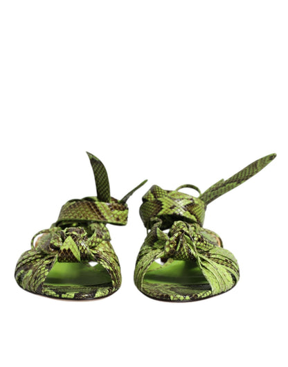 Dolce & Gabbana Green Animal Print Ankle Wrap Sandals Shoes - SMARTMARTNZ