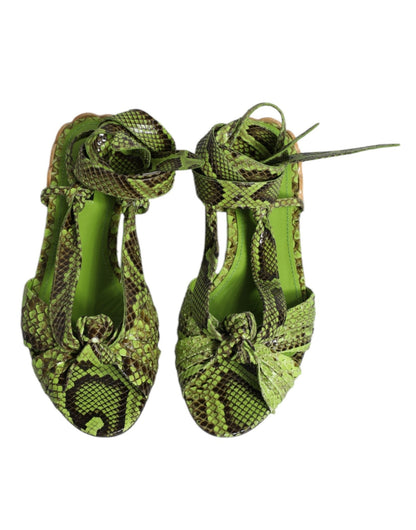 Dolce & Gabbana Green Animal Print Ankle Wrap Sandals Shoes - SMARTMARTNZ