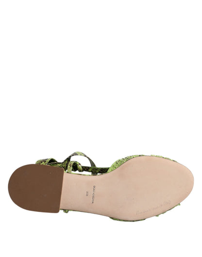 Dolce & Gabbana Green Animal Print Ankle Wrap Sandals Shoes - SMARTMARTNZ