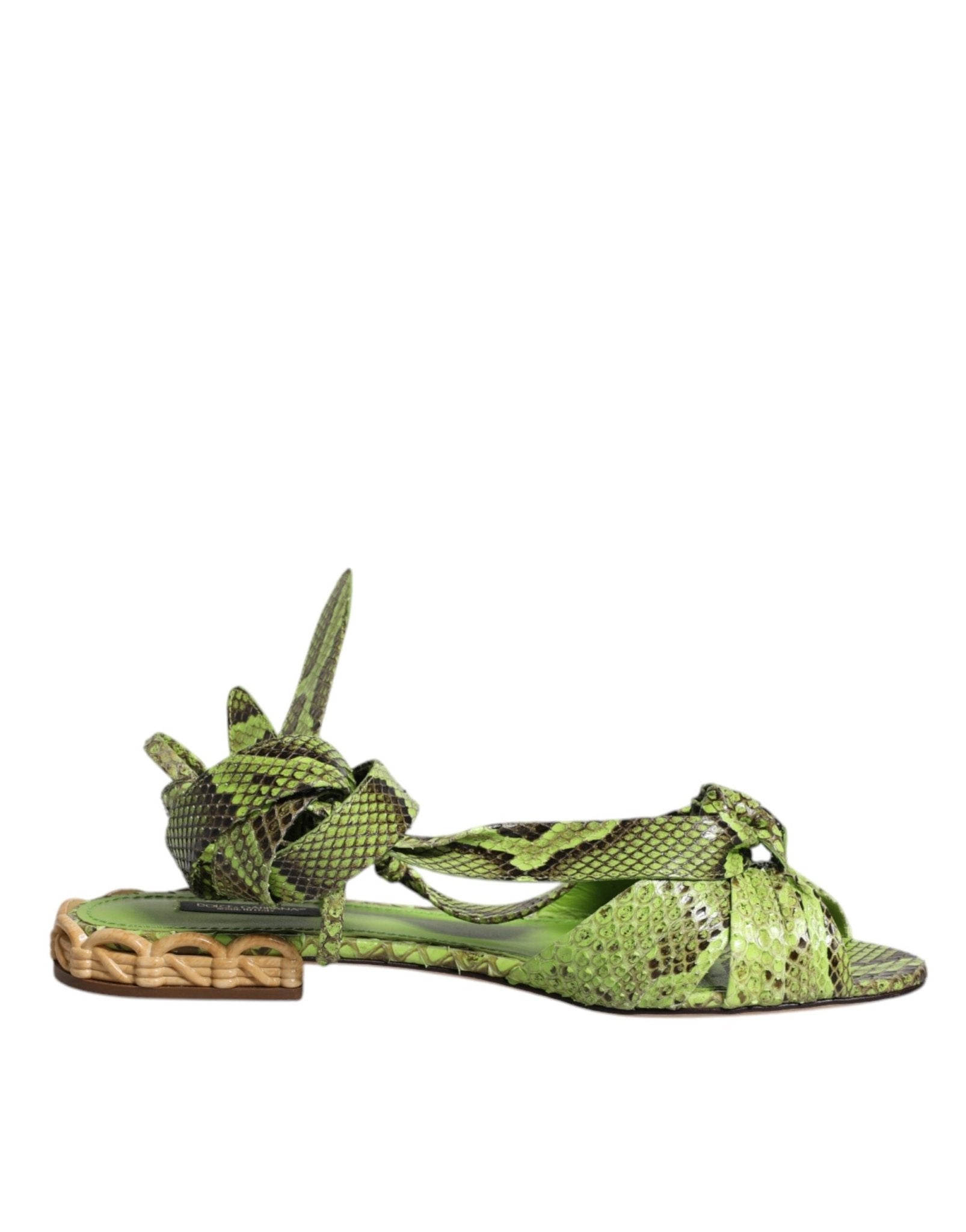 Dolce & Gabbana Green Animal Print Ankle Wrap Sandals Shoes - SMARTMARTNZ