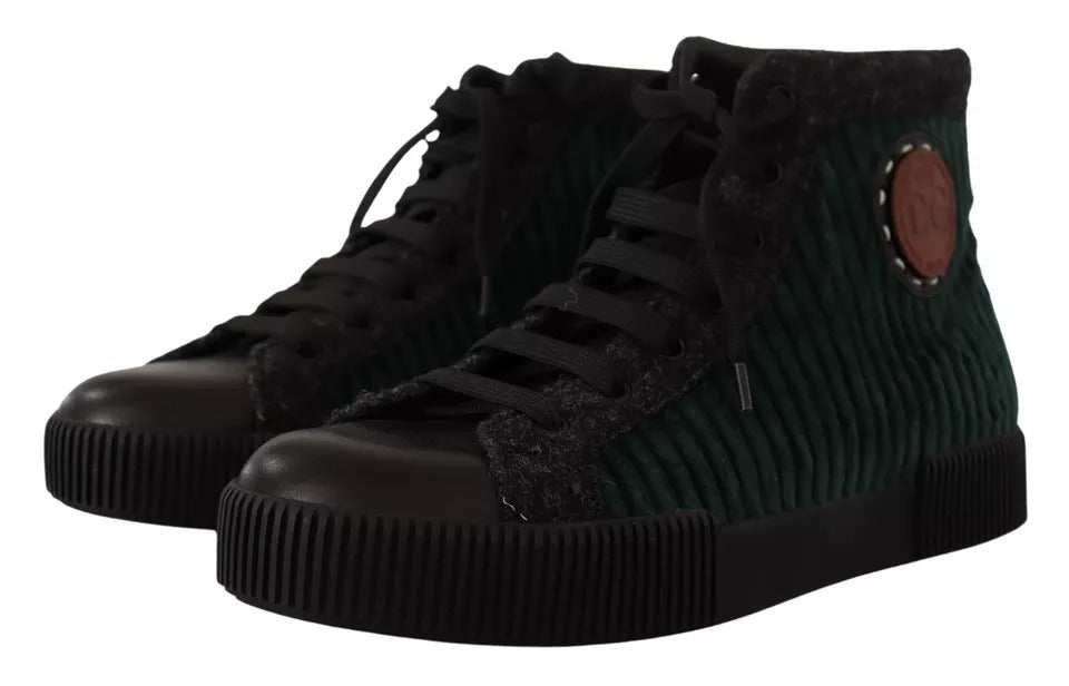 Dolce & Gabbana Green Corduroy High Tops Sneakers Mens Casual Shoes - SMARTMARTNZ