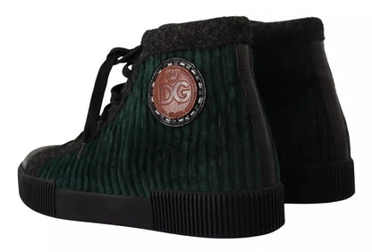 Dolce & Gabbana Green Corduroy High Tops Sneakers Mens Casual Shoes - SMARTMARTNZ