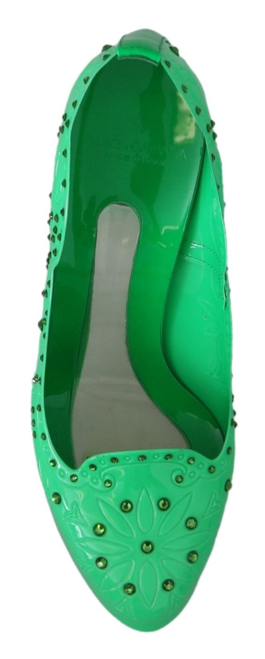 Dolce & Gabbana Green Crystal Floral CINDERELLA Heels Shoes - SMARTMARTNZ