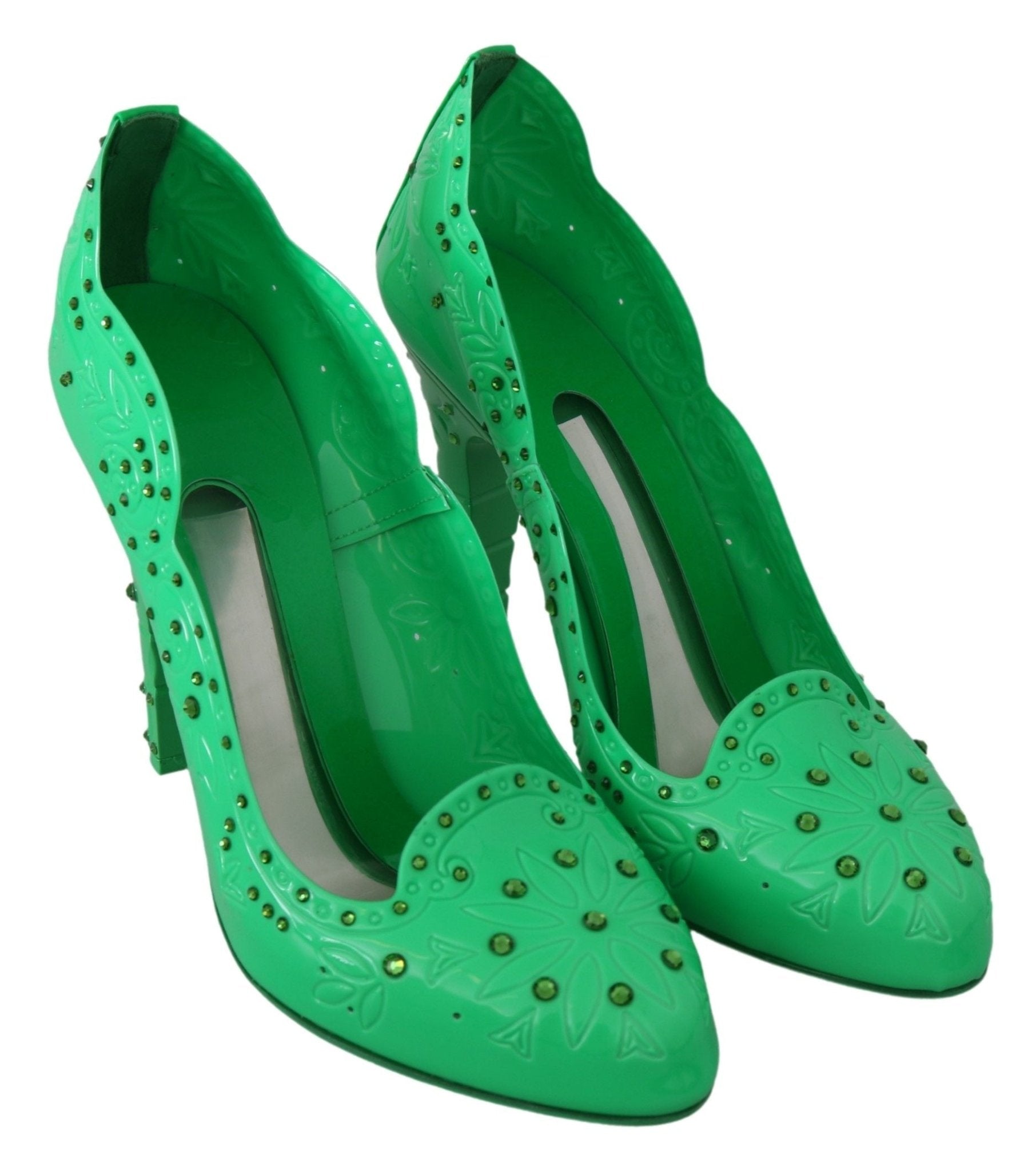 Dolce & Gabbana Green Crystal Floral CINDERELLA Heels Shoes - SMARTMARTNZ