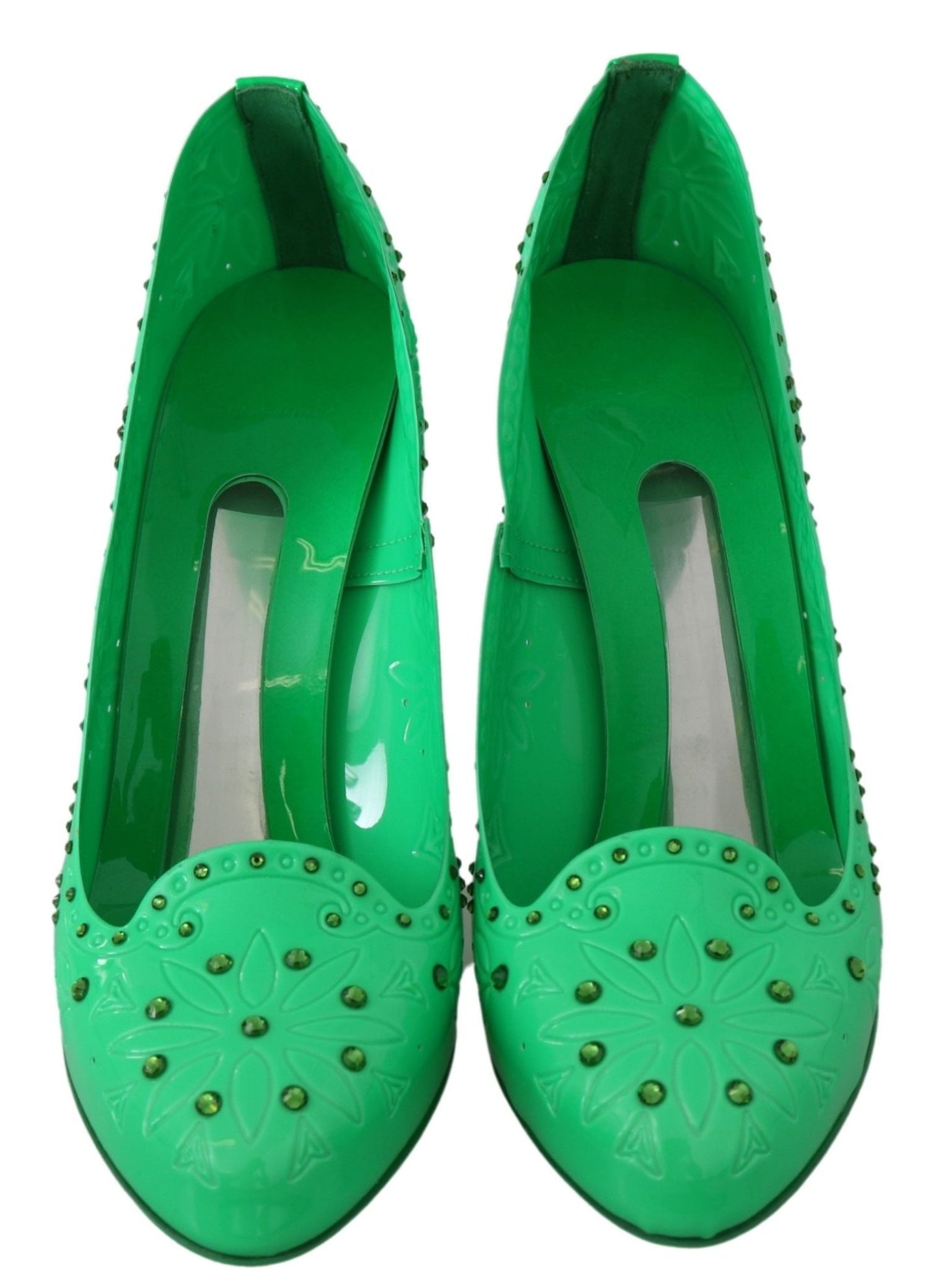 Dolce & Gabbana Green Crystal Floral CINDERELLA Heels Shoes - SMARTMARTNZ