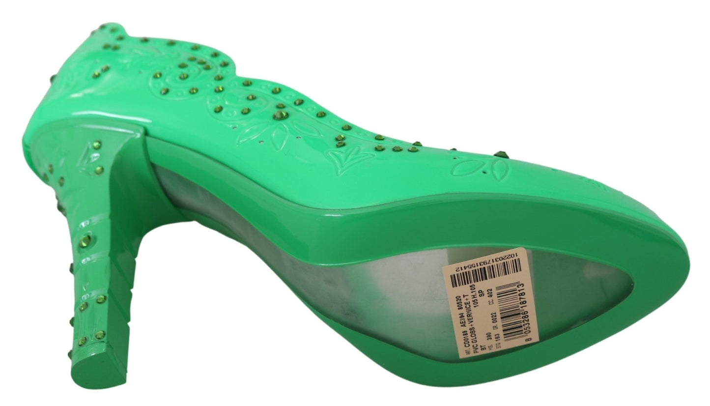 Dolce & Gabbana Green Crystal Floral CINDERELLA Heels Shoes - SMARTMARTNZ