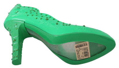 Dolce & Gabbana Green Crystal Floral CINDERELLA Heels Shoes - SMARTMARTNZ