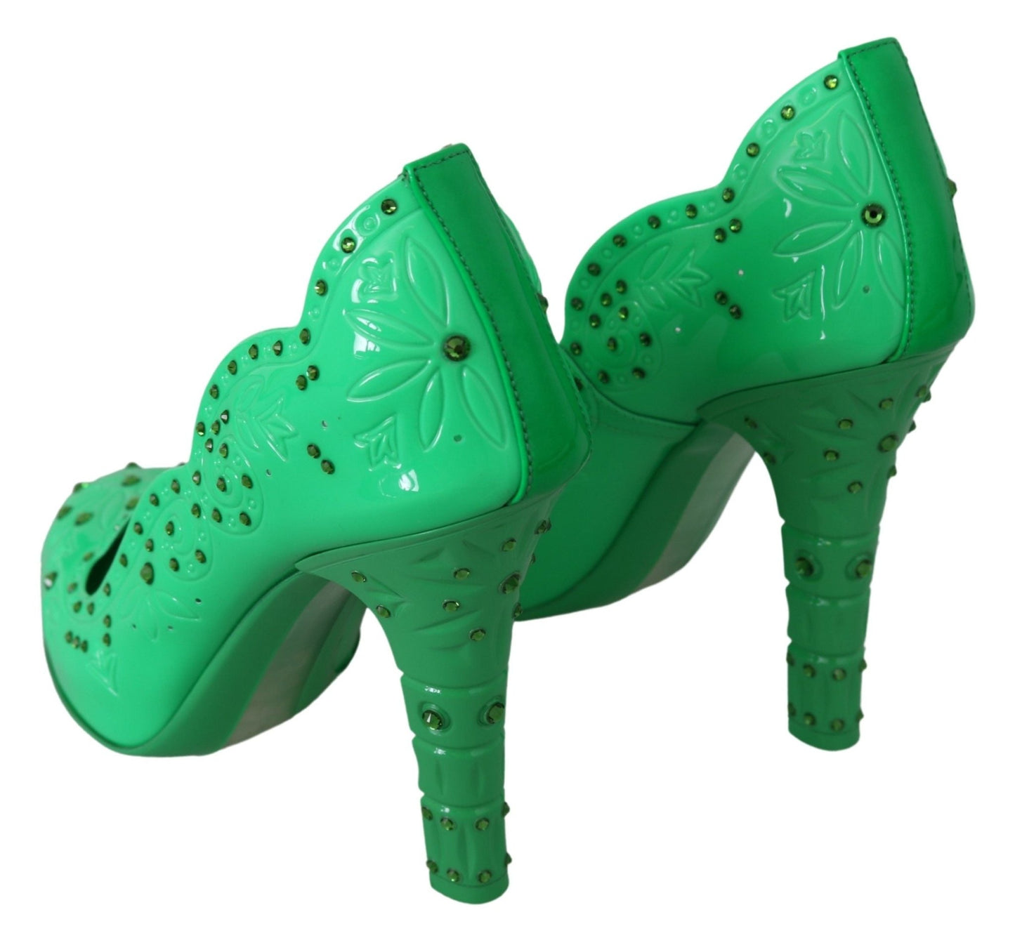 Dolce & Gabbana Green Crystal Floral CINDERELLA Heels Shoes - SMARTMARTNZ