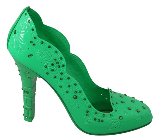 Dolce & Gabbana Green Crystal Floral CINDERELLA Heels Shoes - SMARTMARTNZ