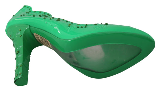 Dolce & Gabbana Green Crystal Floral Heels CINDERELLA Shoes - SMARTMARTNZ