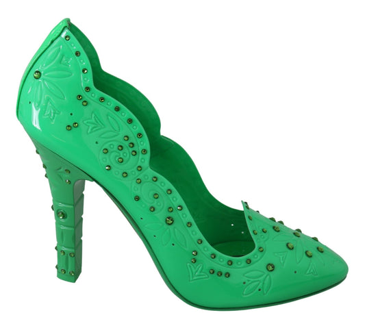 Dolce & Gabbana Green Crystal Floral Heels CINDERELLA Shoes - SMARTMARTNZ