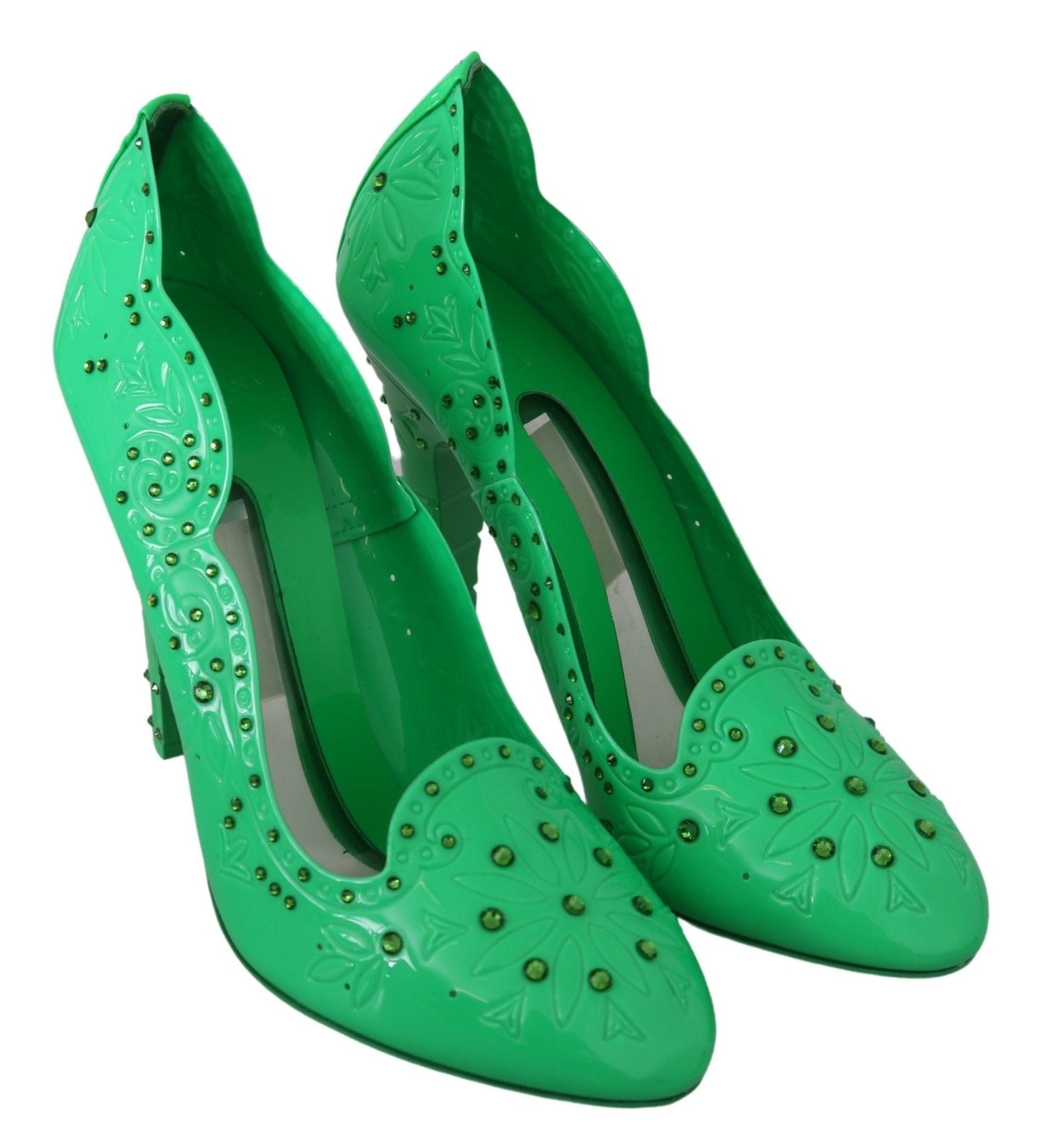 Dolce & Gabbana Green Crystal Floral Heels CINDERELLA Shoes - SMARTMARTNZ