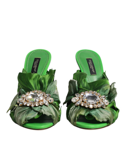 Dolce & Gabbana Green Crystal Slides KEIRA Sandal Shoes - SMARTMARTNZ