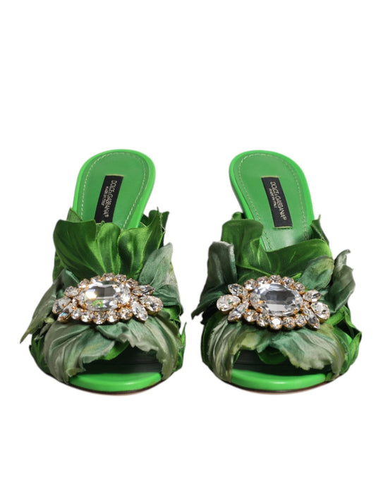 Dolce & Gabbana Green Crystal Slides KEIRA Sandal Shoes - SMARTMARTNZ