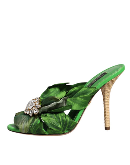 Dolce & Gabbana Green Crystal Slides KEIRA Sandal Shoes - SMARTMARTNZ