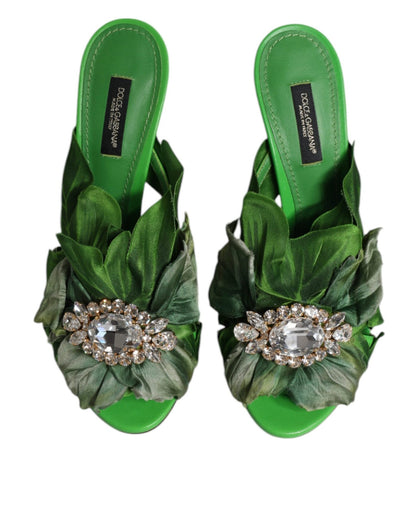 Dolce & Gabbana Green Crystal Slides KEIRA Sandal Shoes - SMARTMARTNZ