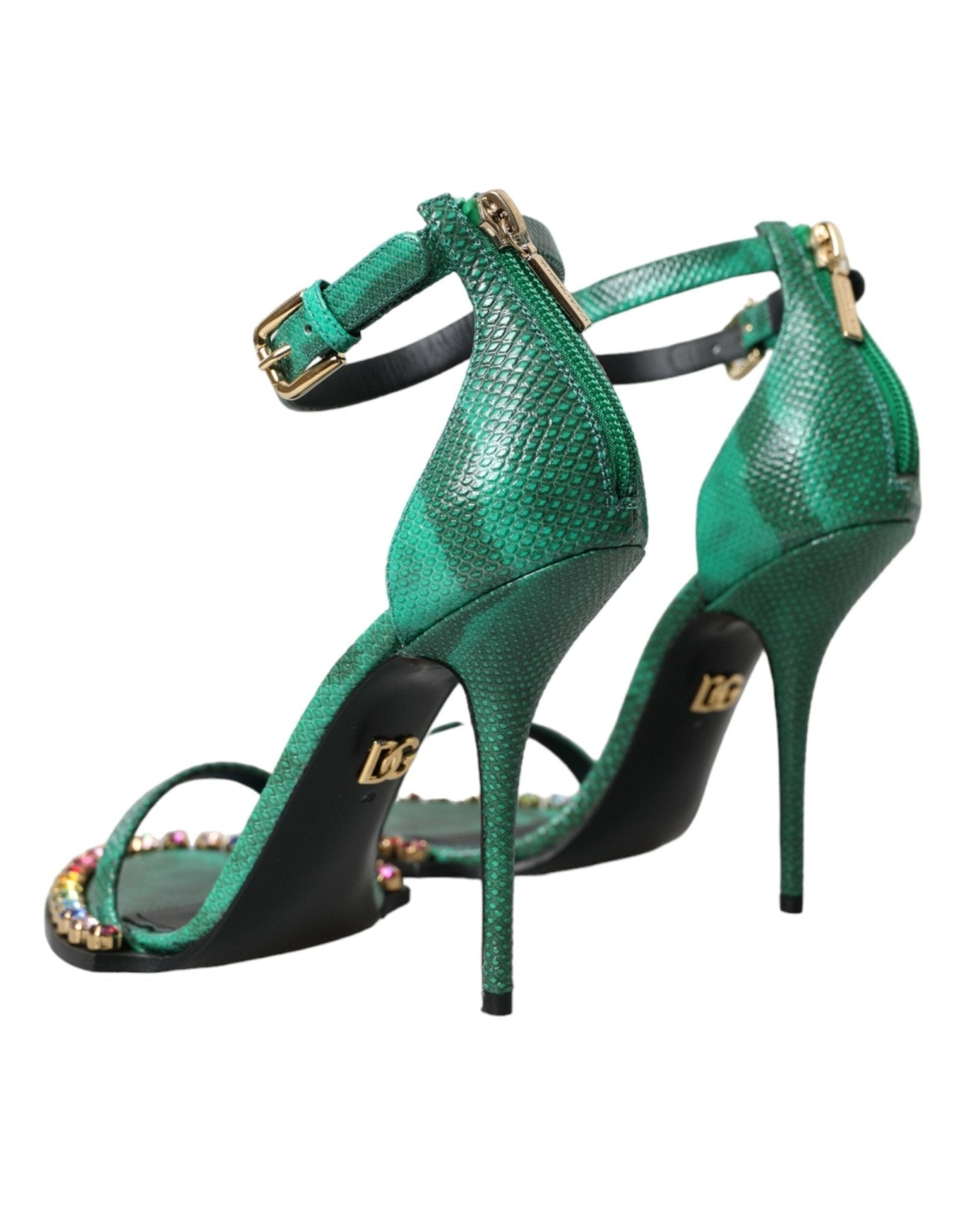 Dolce & Gabbana Green Exotic Leather Crystal Sandals Shoes - SMARTMARTNZ
