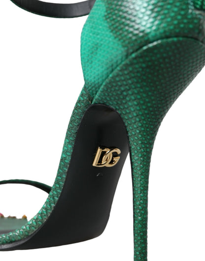 Dolce & Gabbana Green Exotic Leather Crystal Sandals Shoes - SMARTMARTNZ