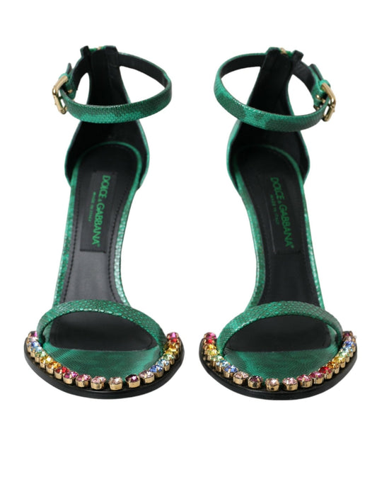 Dolce & Gabbana Green Exotic Leather Crystal Sandals Shoes - SMARTMARTNZ