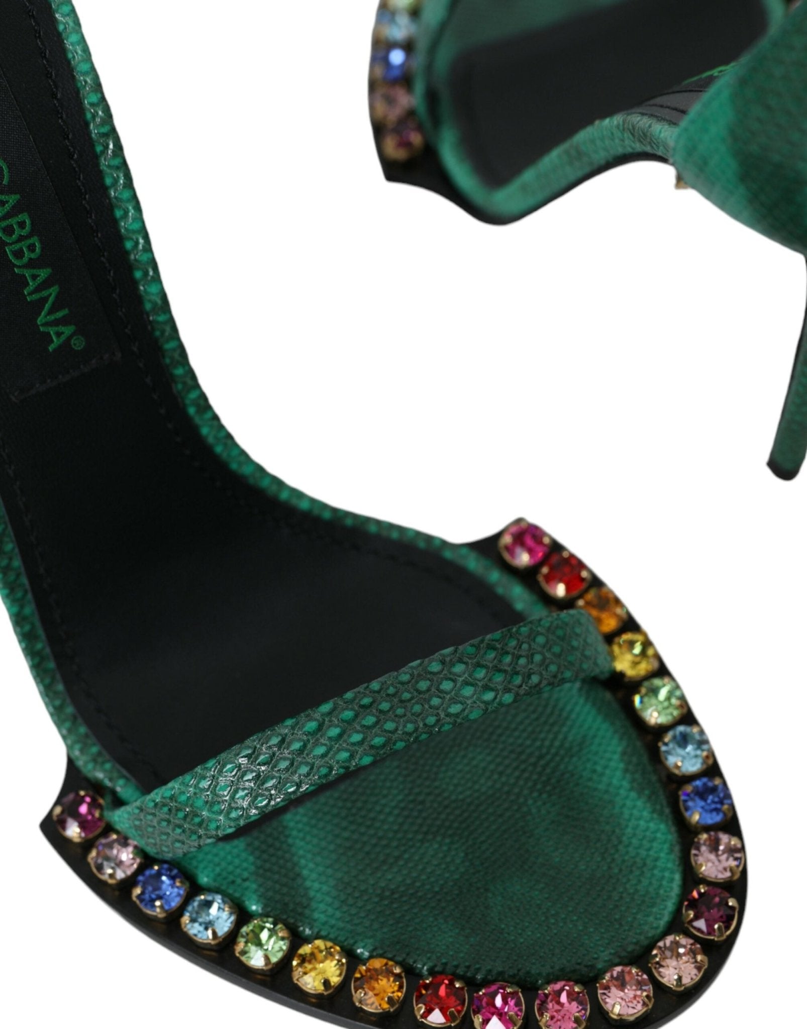 Dolce & Gabbana Green Exotic Leather Crystal Sandals Shoes - SMARTMARTNZ