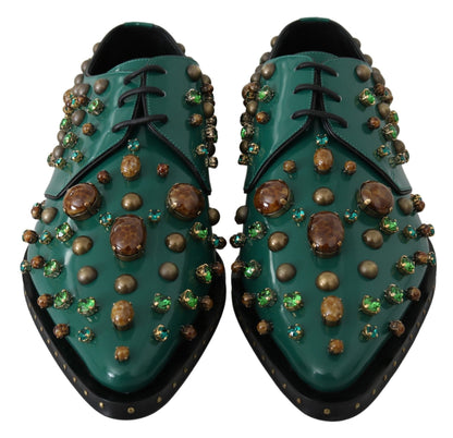 Dolce & Gabbana Green Leather Crystal Dress Broque Shoes - SMARTMARTNZ