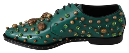 Dolce & Gabbana Green Leather Crystal Dress Broque Shoes - SMARTMARTNZ