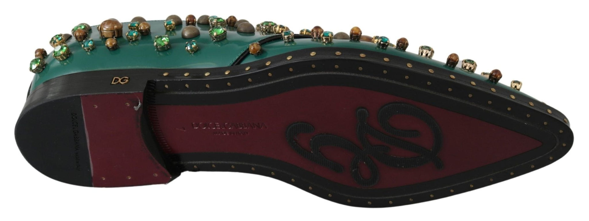 Dolce & Gabbana Green Leather Crystal Dress Broque Shoes - SMARTMARTNZ