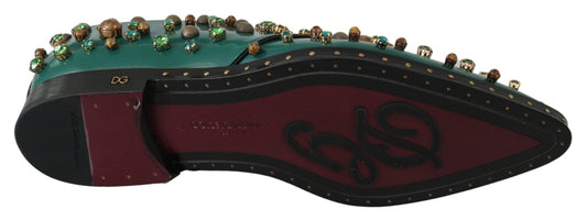 Dolce & Gabbana Green Leather Crystal Dress Broque Shoes - SMARTMARTNZ
