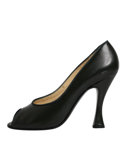 Dolce & Gabbana Green Leather Peep Toe Heels Pumps Shoes - SMARTMARTNZ