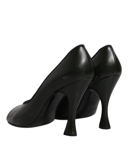 Dolce & Gabbana Green Leather Peep Toe Heels Pumps Shoes - SMARTMARTNZ
