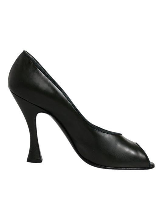 Dolce & Gabbana Green Leather Peep Toe Heels Pumps Shoes - SMARTMARTNZ