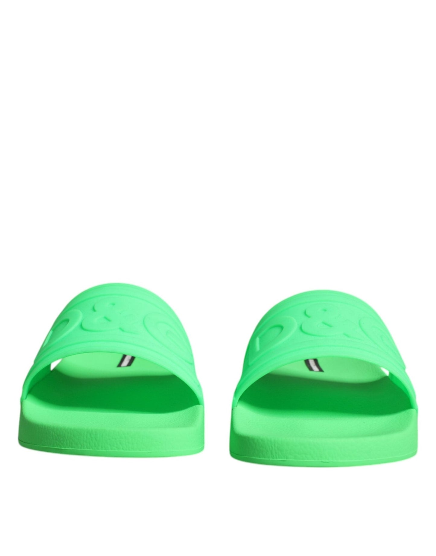 Dolce & Gabbana Green Leather Slides Sandals Beachwear Shoes - SMARTMARTNZ