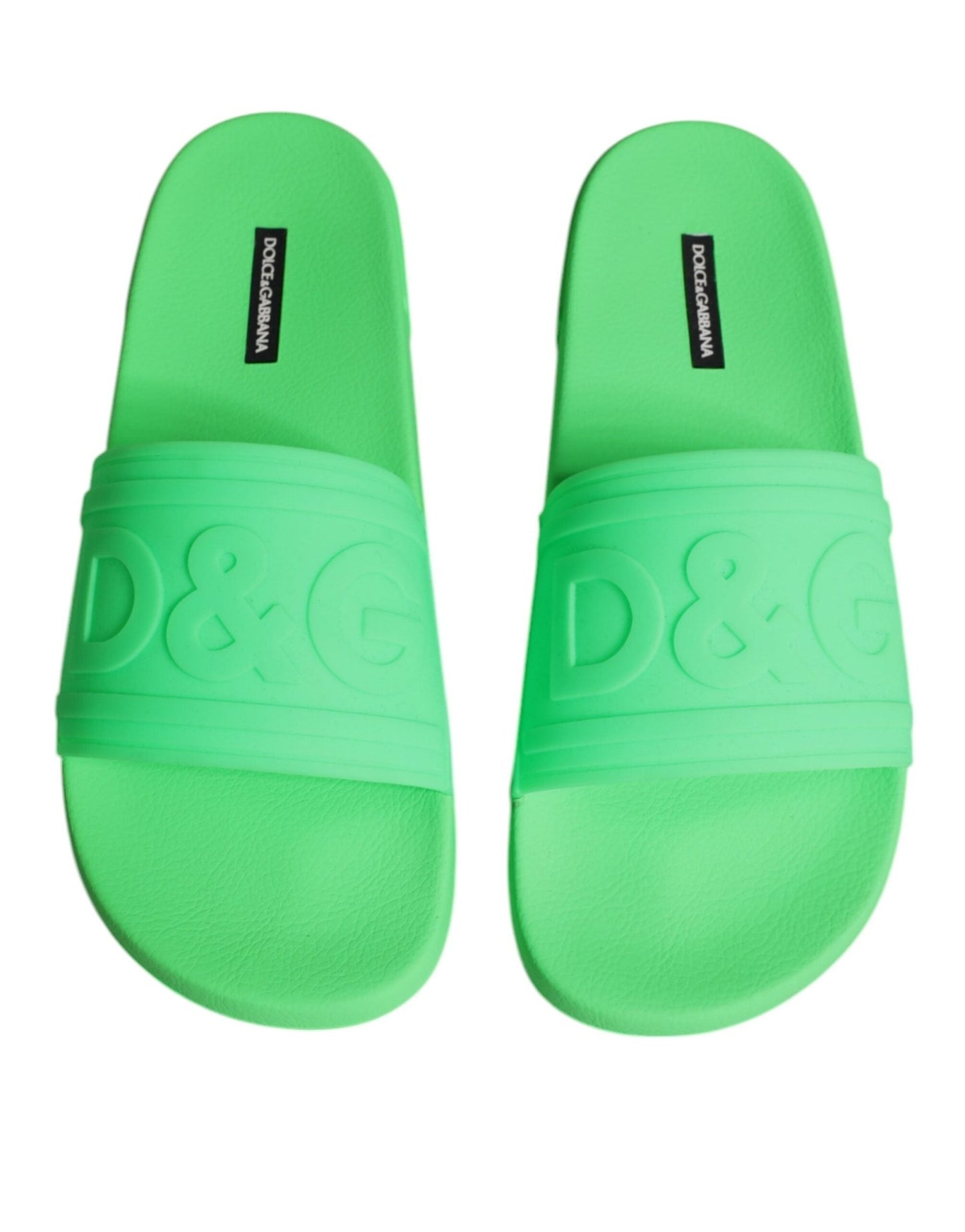 Dolce & Gabbana Green Leather Slides Sandals Beachwear Shoes - SMARTMARTNZ