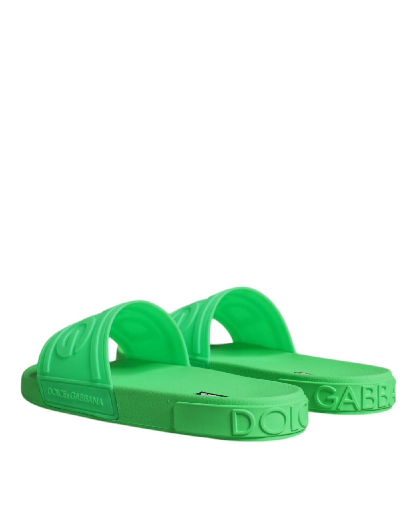 Dolce & Gabbana Green Leather Slides Sandals Beachwear Shoes - SMARTMARTNZ